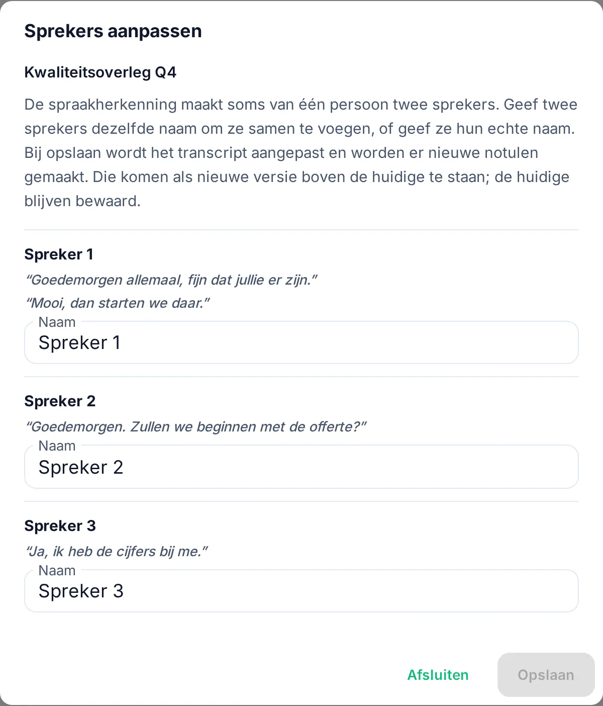 Het venster Sprekers aanpassen